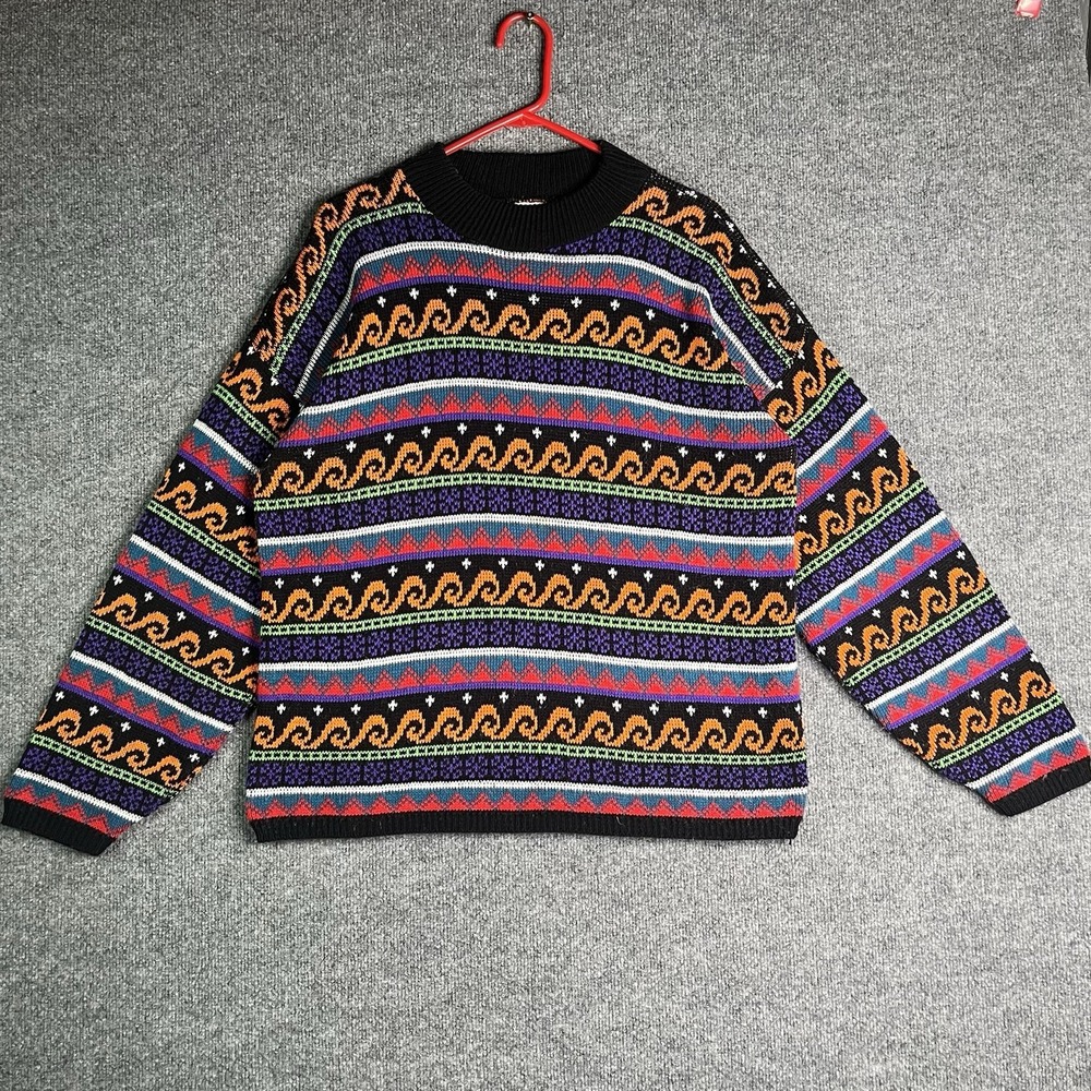 Vintage Liberty Knits Pullover‎ Sweater Large Geometric Fall Colors Halloween